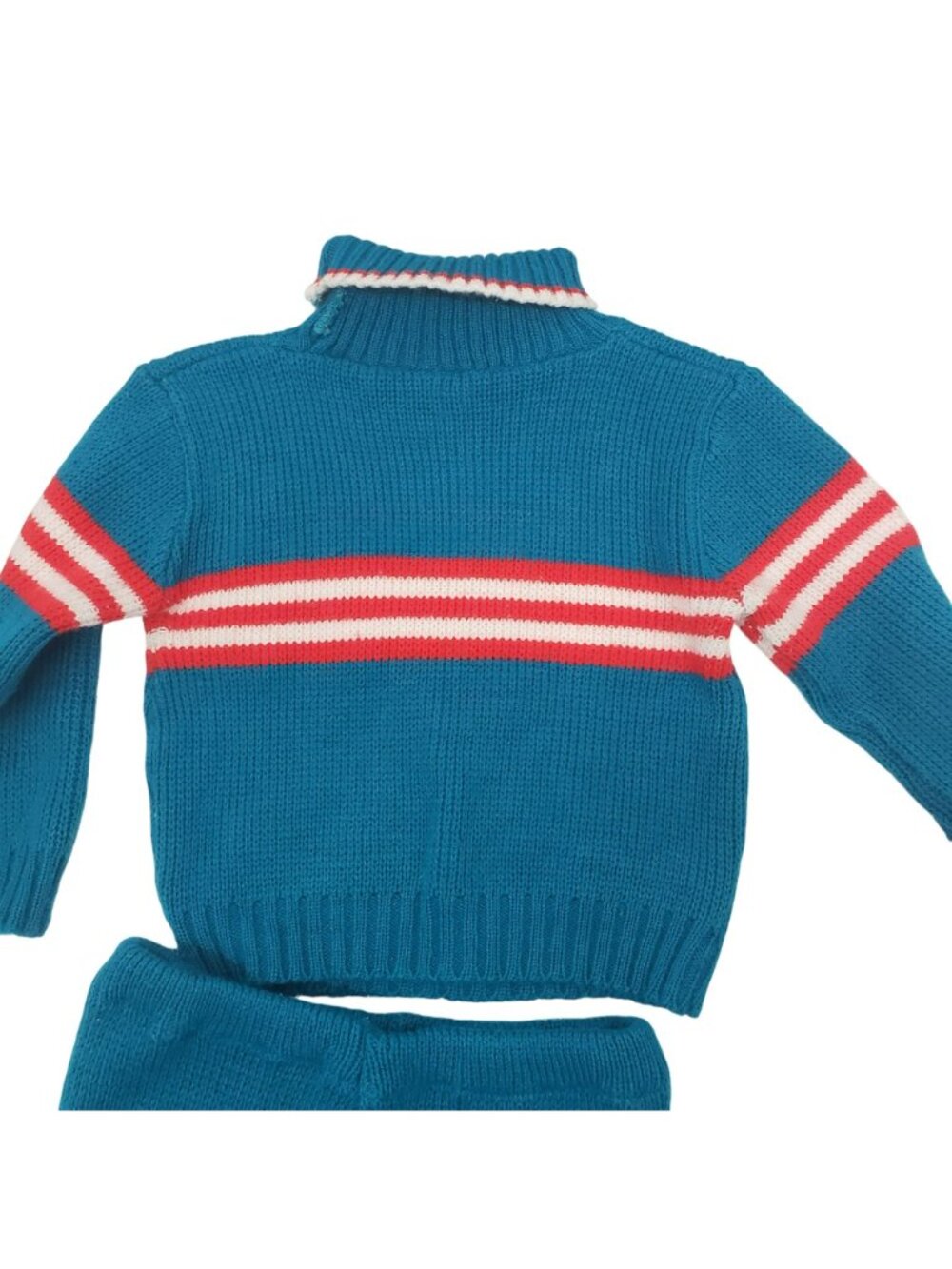 Vintage Toddler Baby Teal Knit Football Knit Sweater Pants Beanie Hat 70s Retro - Picture 15 of 15